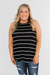 Striped Halter Tank Top- Black