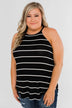 Striped Halter Tank Top- Black