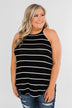 Striped Halter Tank Top- Black