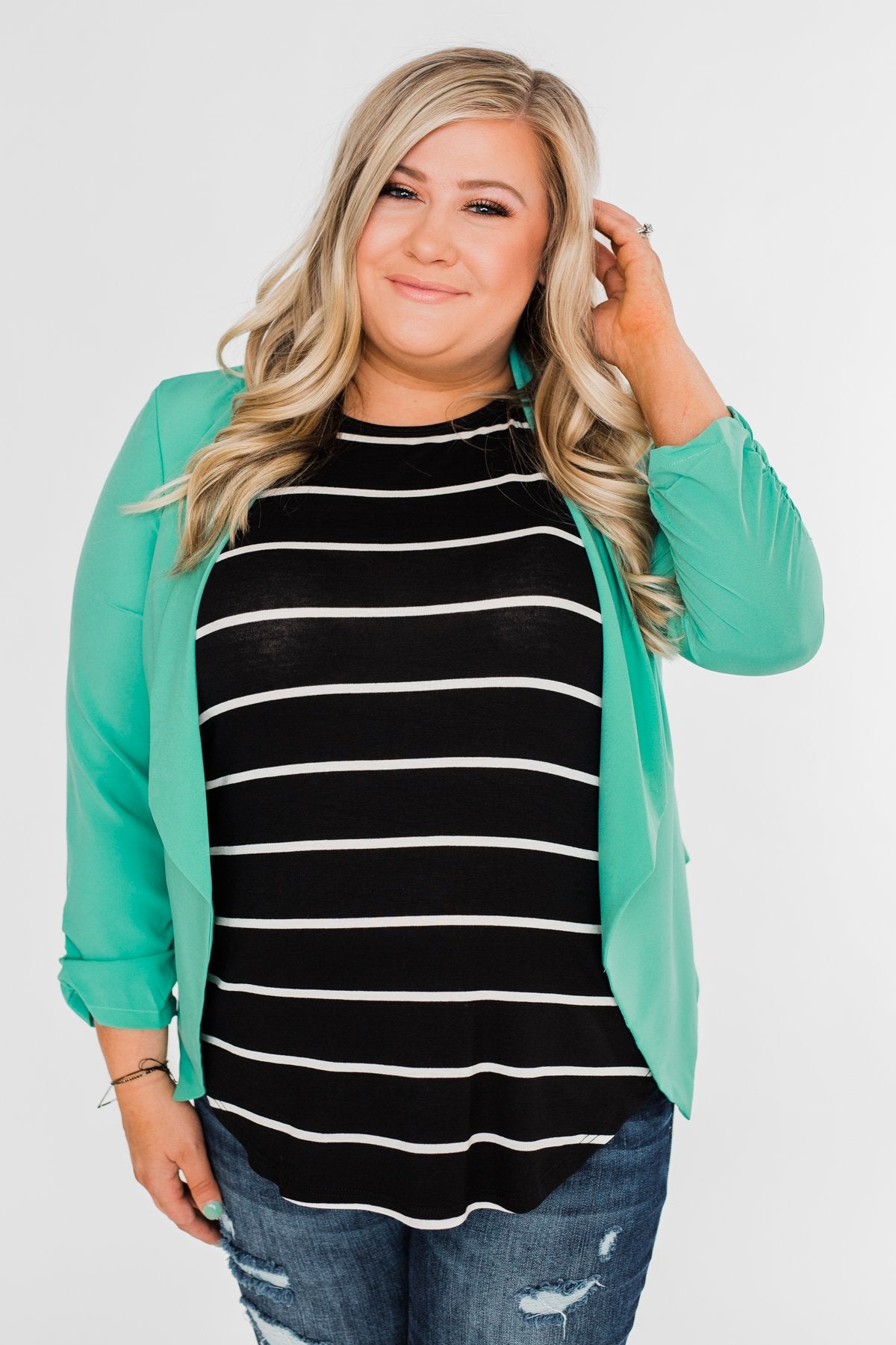 Striped Halter Tank Top- Black