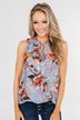 I'll Be There Floral Neck Tie Tank Top- Light Steel Blue
