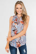 I'll Be There Floral Neck Tie Tank Top- Light Steel Blue