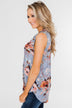 I'll Be There Floral Neck Tie Tank Top- Light Steel Blue