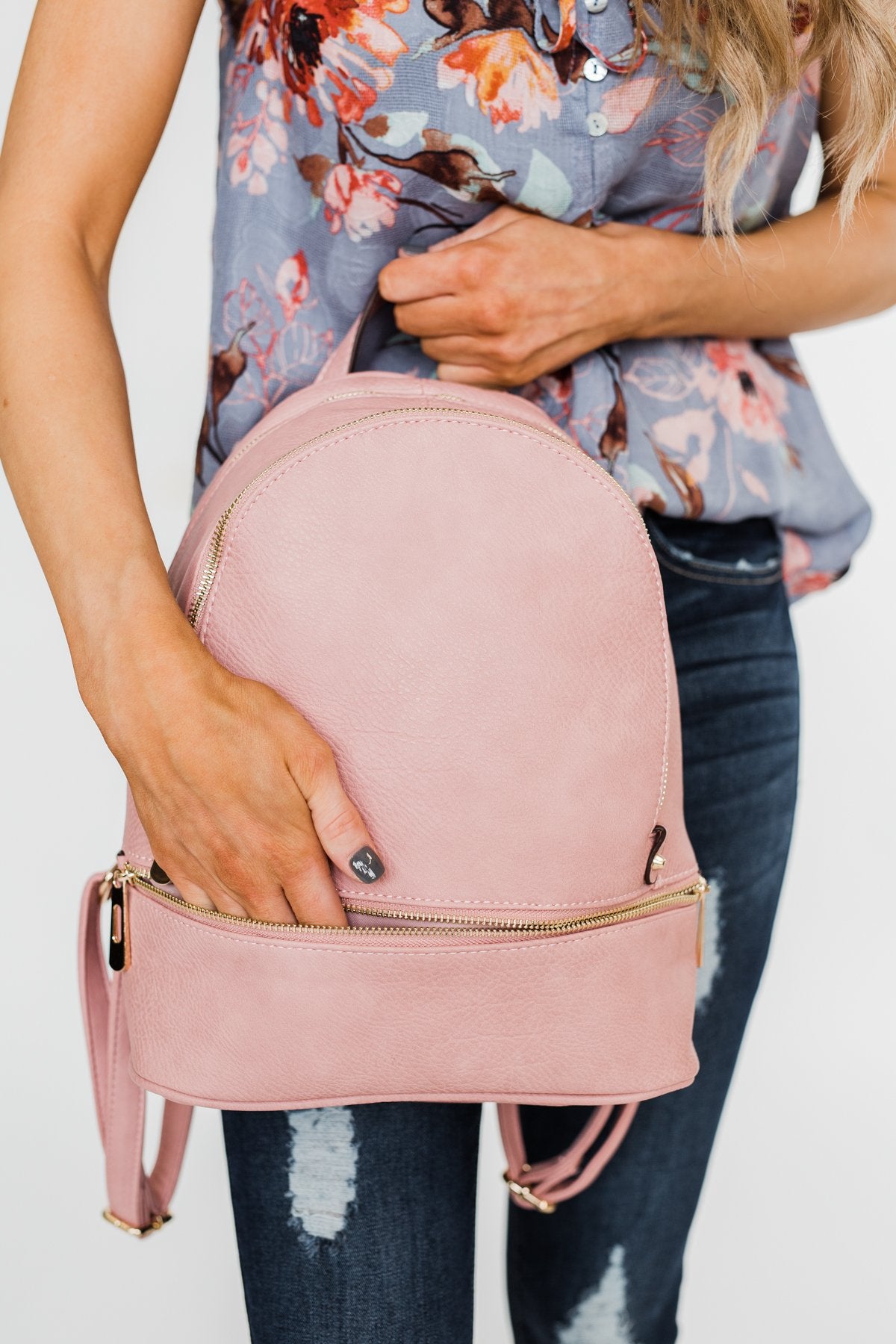 Zipper Detail Backpack- Pink