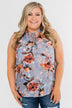 I'll Be There Floral Neck Tie Tank Top- Light Steel Blue