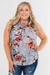 I'll Be There Floral Neck Tie Tank Top- Light Steel Blue