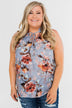 I'll Be There Floral Neck Tie Tank Top- Light Steel Blue