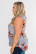 I'll Be There Floral Neck Tie Tank Top- Light Steel Blue