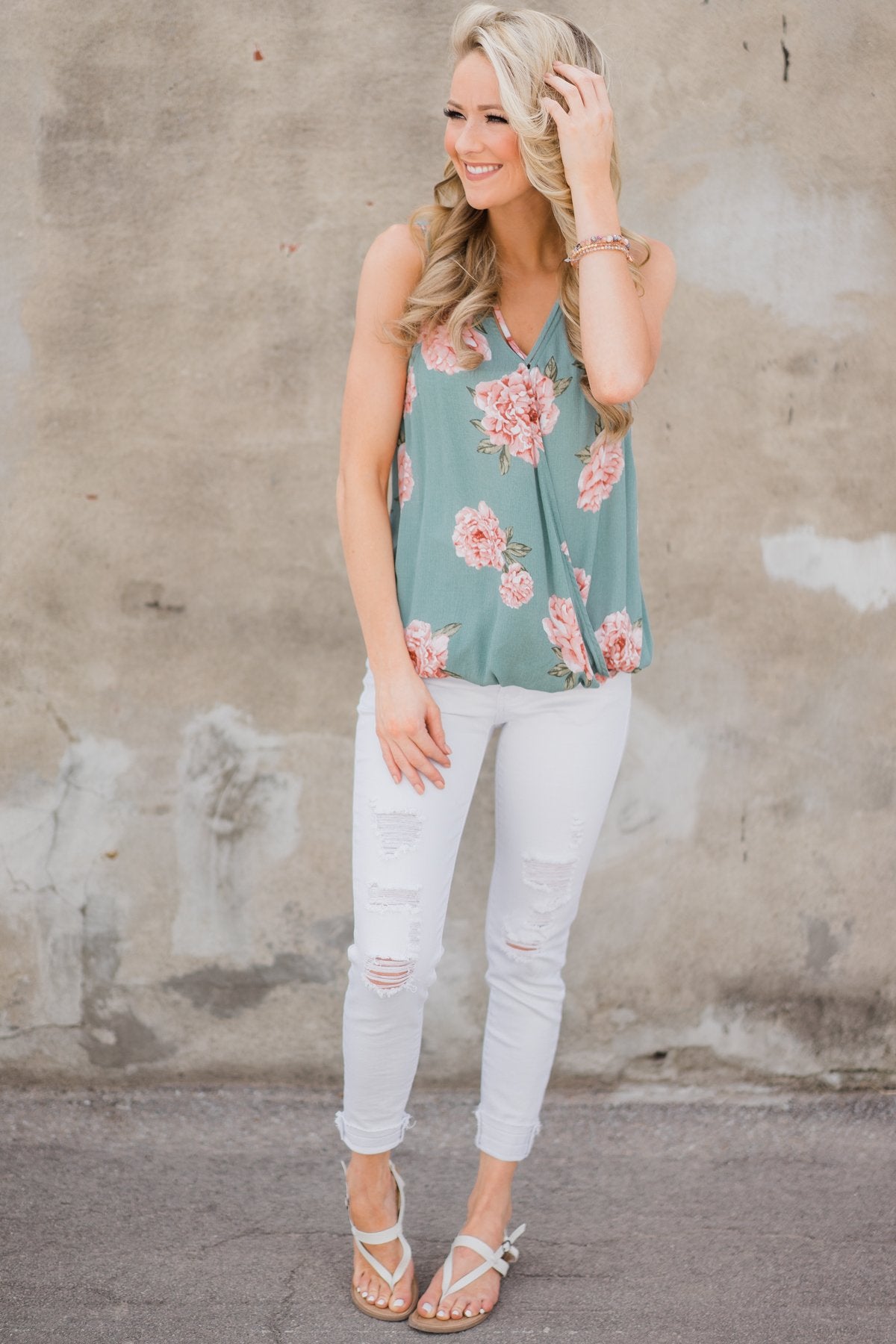 My Best Self Tank Top - Sea Foam Floral