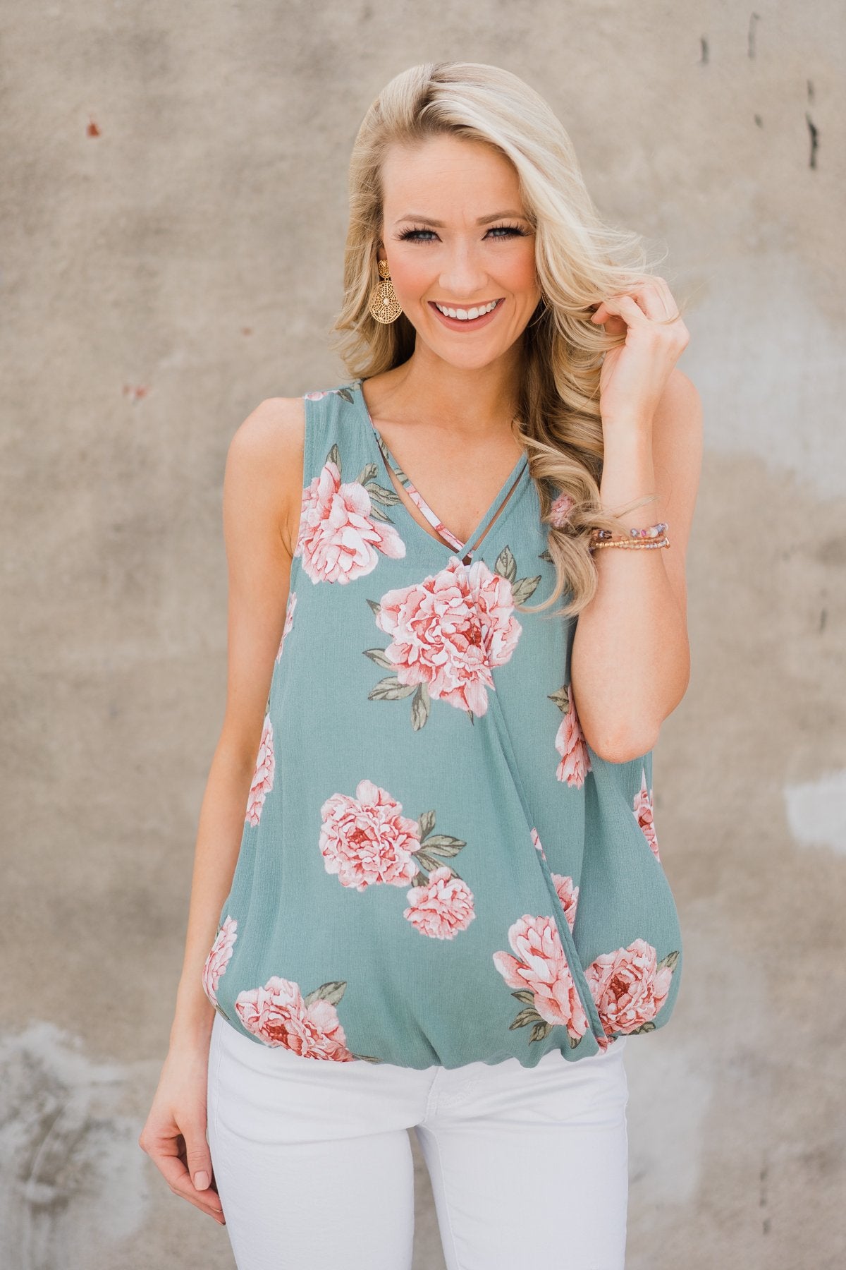 My Best Self Tank Top - Sea Foam Floral