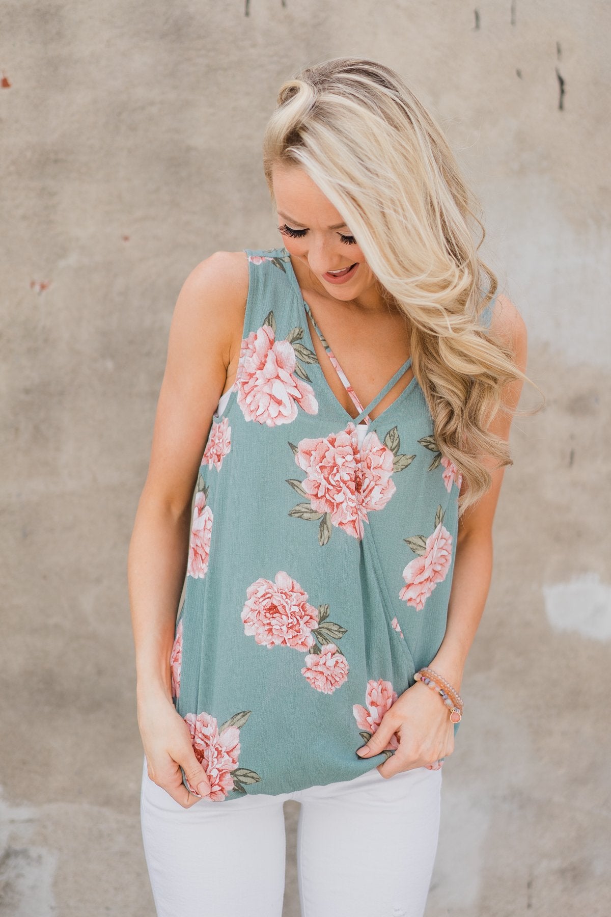 My Best Self Tank Top - Sea Foam Floral