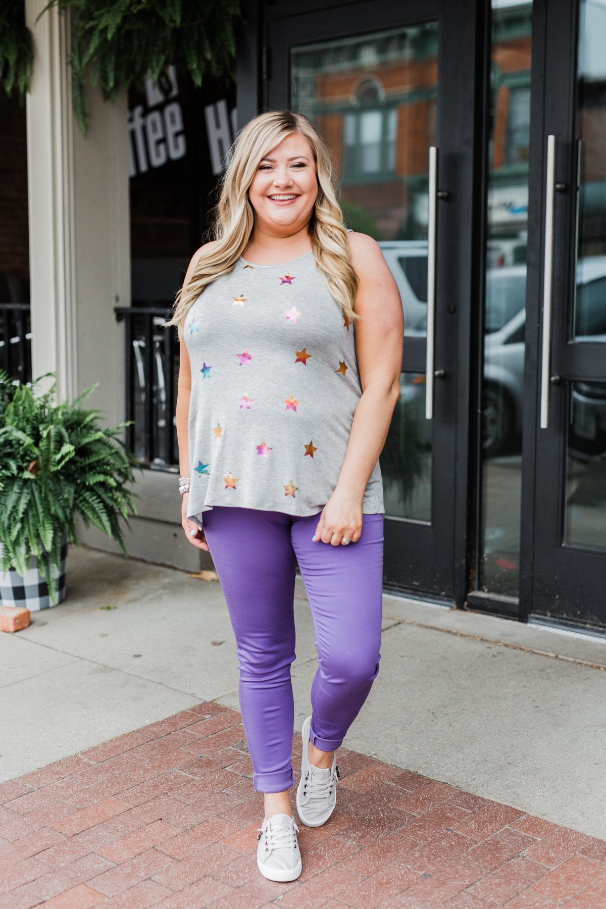 Sparkle For You Star Racerback Tank Top- Grey