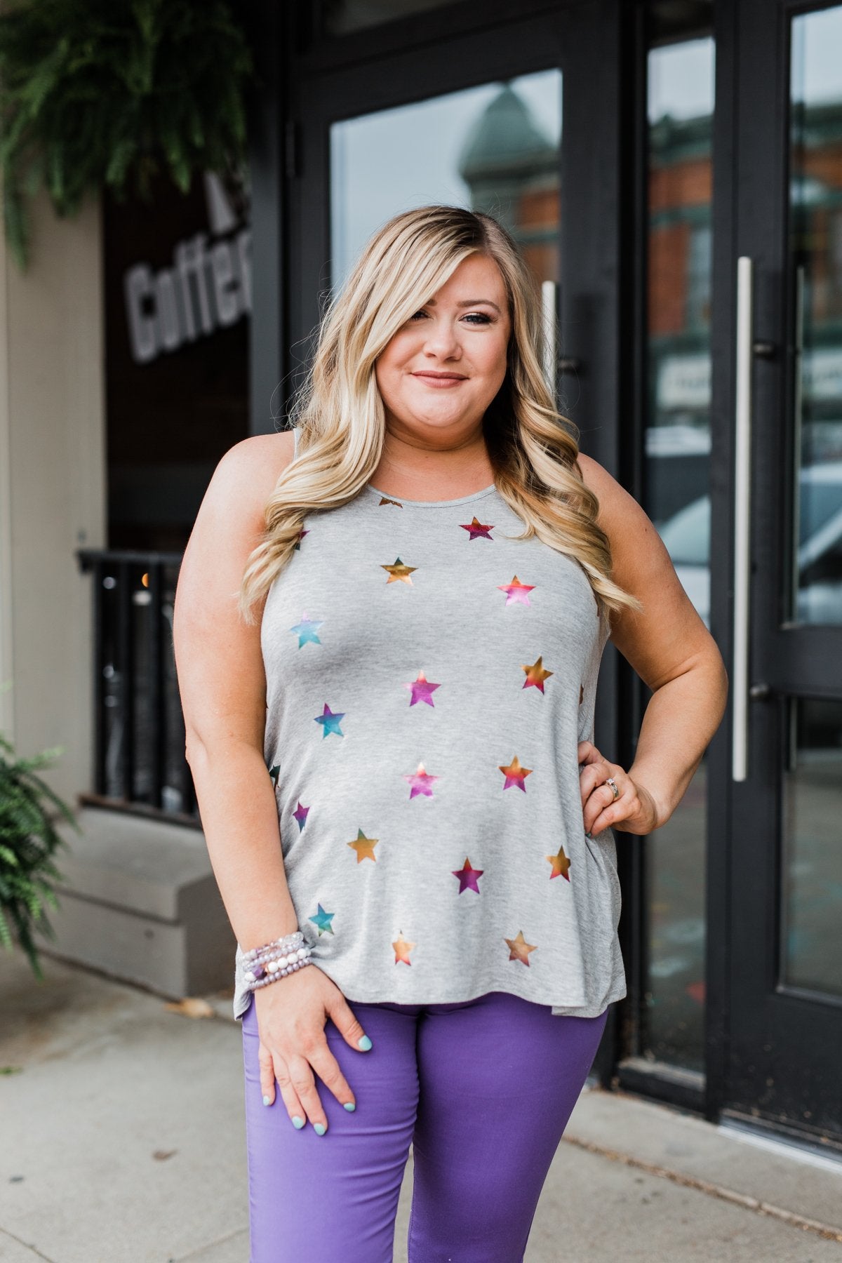 Sparkle For You Star Racerback Tank Top- Grey