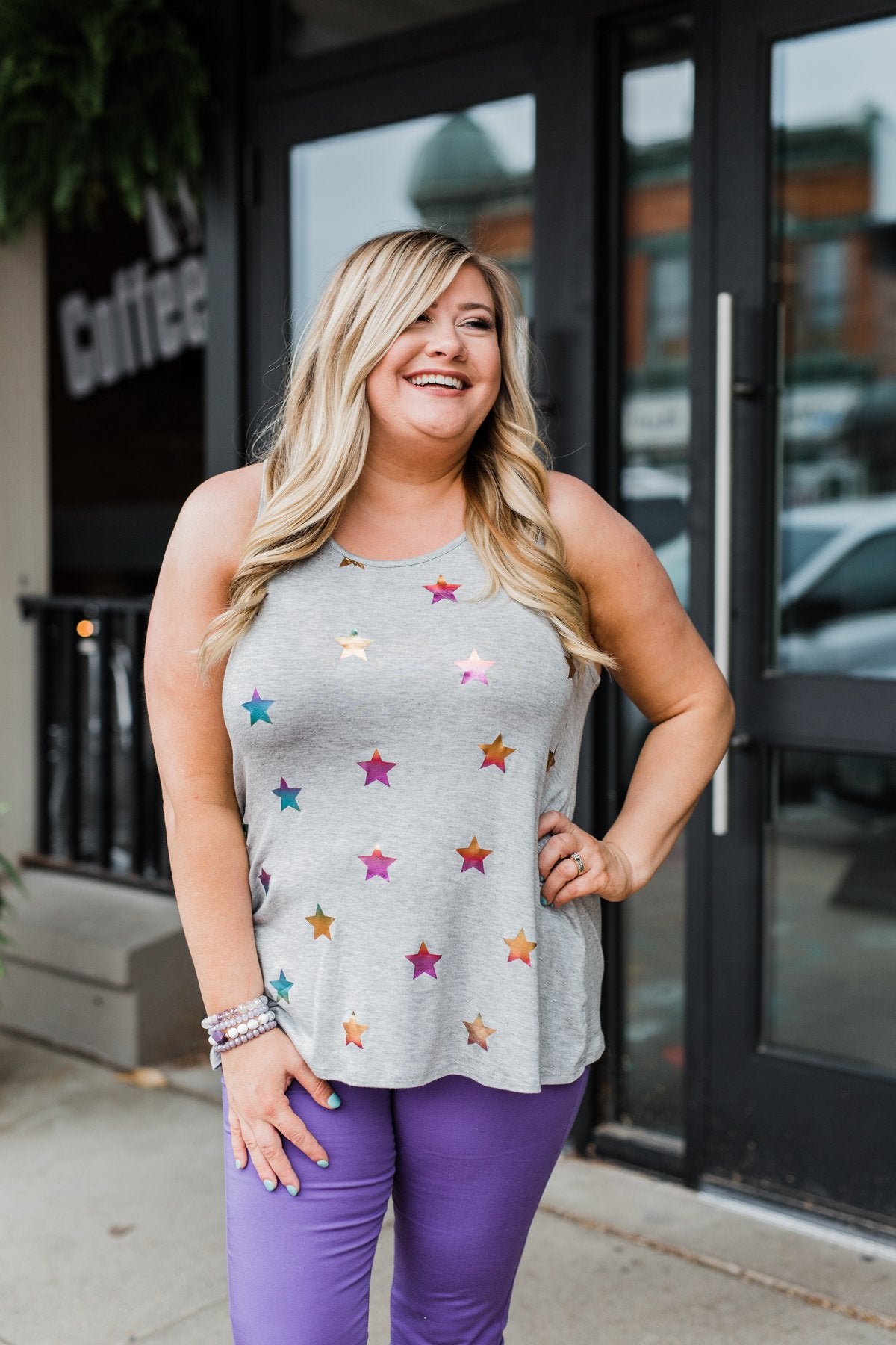 Sparkle For You Star Racerback Tank Top- Grey
