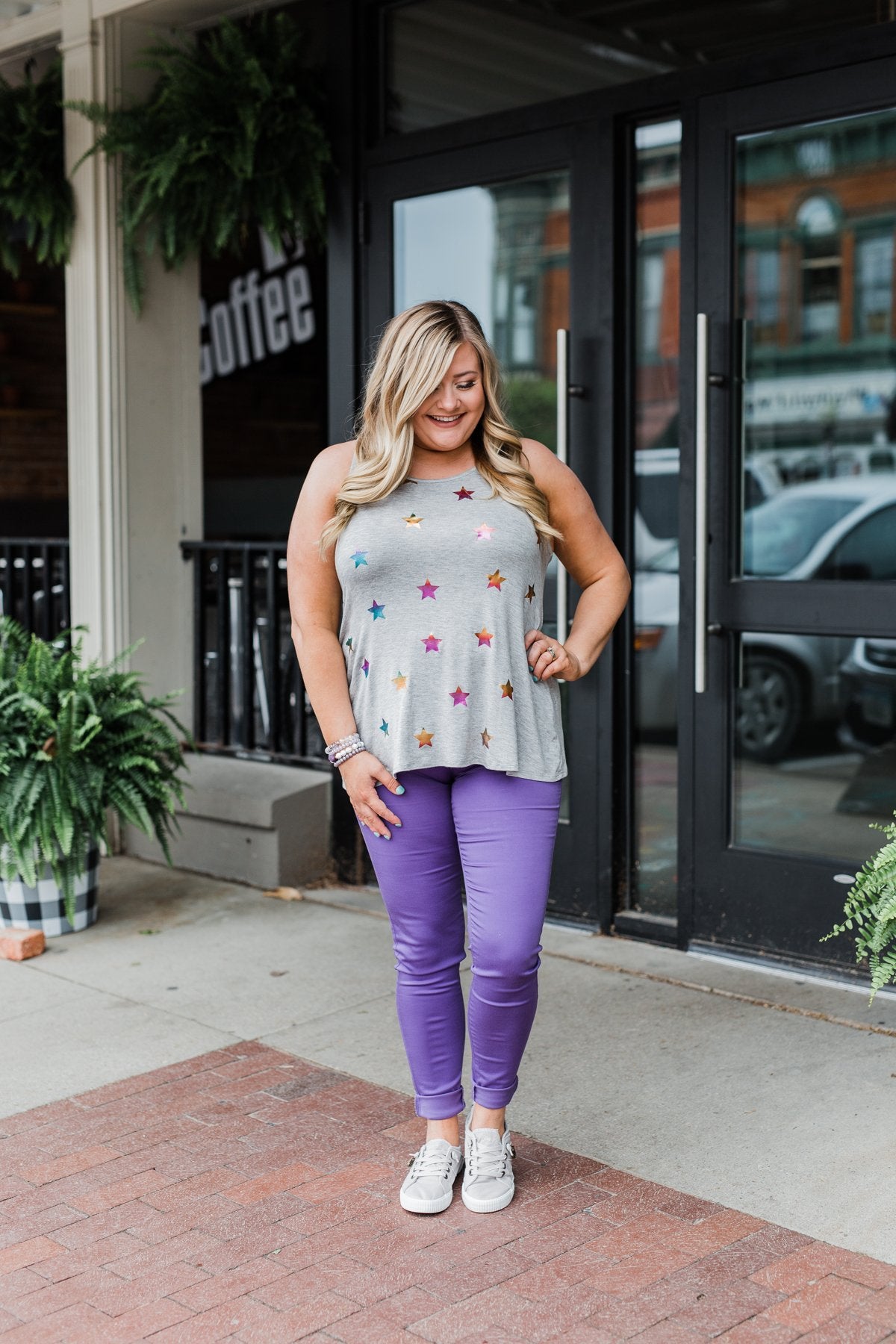 Sparkle For You Star Racerback Tank Top- Grey