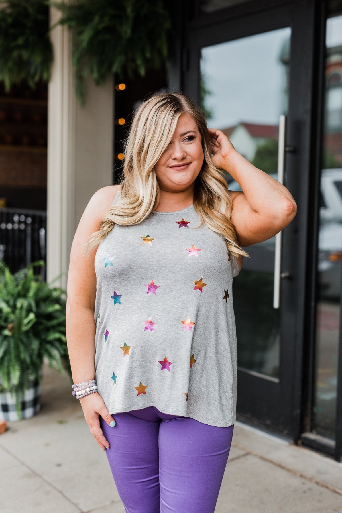 Sparkle For You Star Racerback Tank Top- Grey