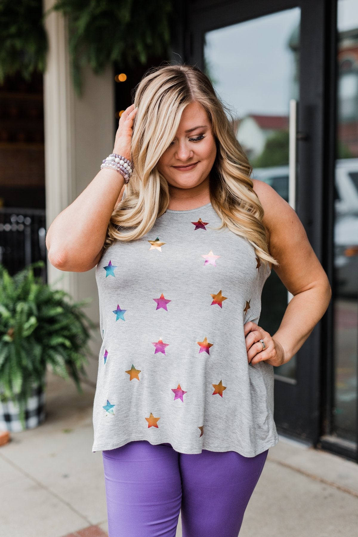 Sparkle For You Star Racerback Tank Top- Grey