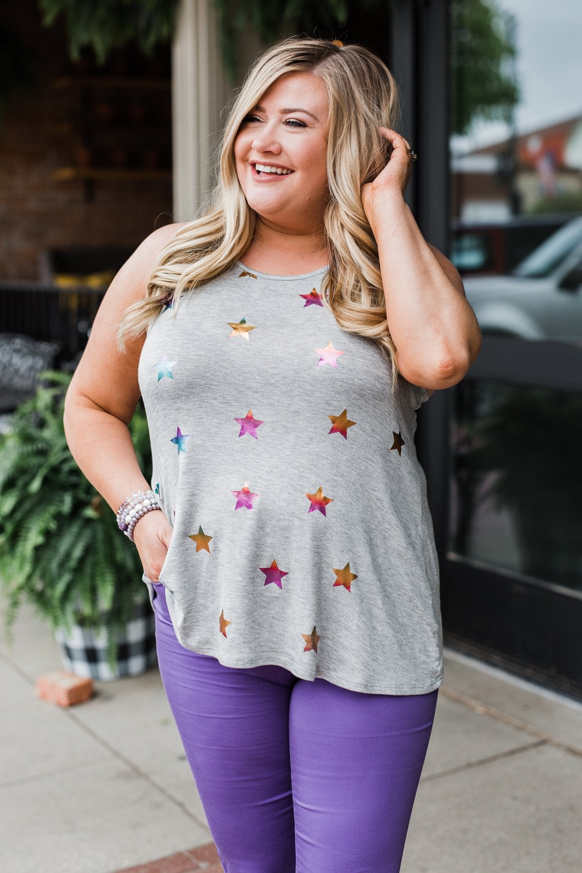 Sparkle For You Star Racerback Tank Top- Grey