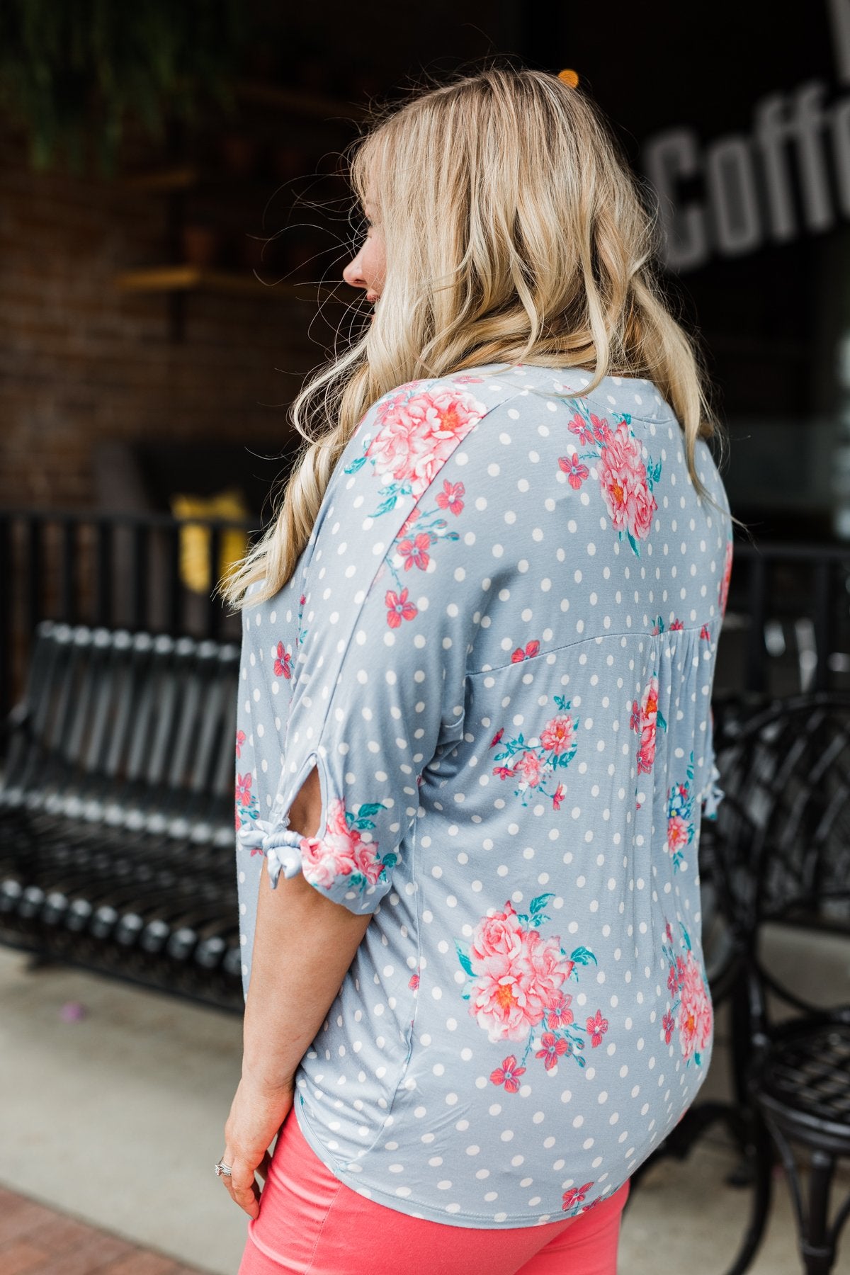 Show You Off Polka Dot & Floral Top- Powder Blue