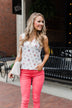 Darling Floral V-Neck Tank Top- Ivory