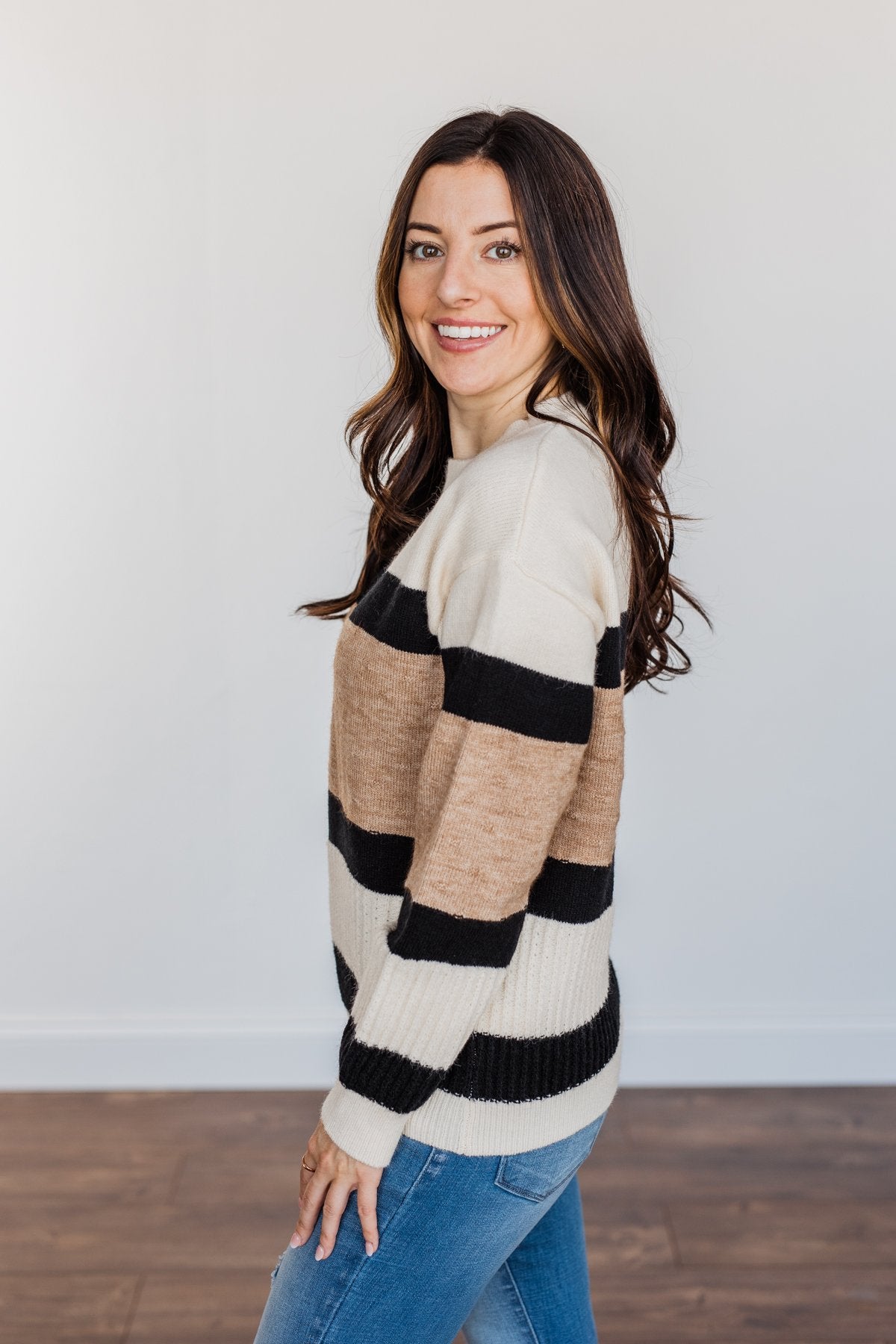 Pretty As A Picture Color Block Sweater Ivory Tan Black The Pulse Boutique