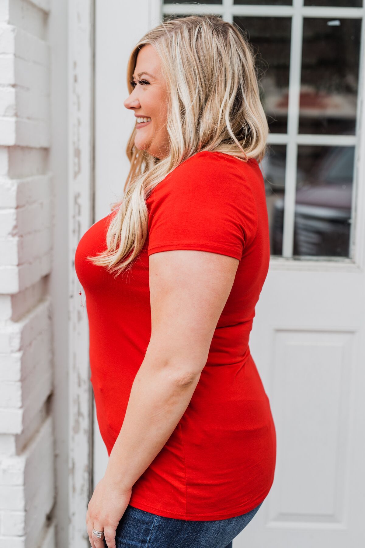 Meet Me Here Short Sleeve Top- Scarlet Red