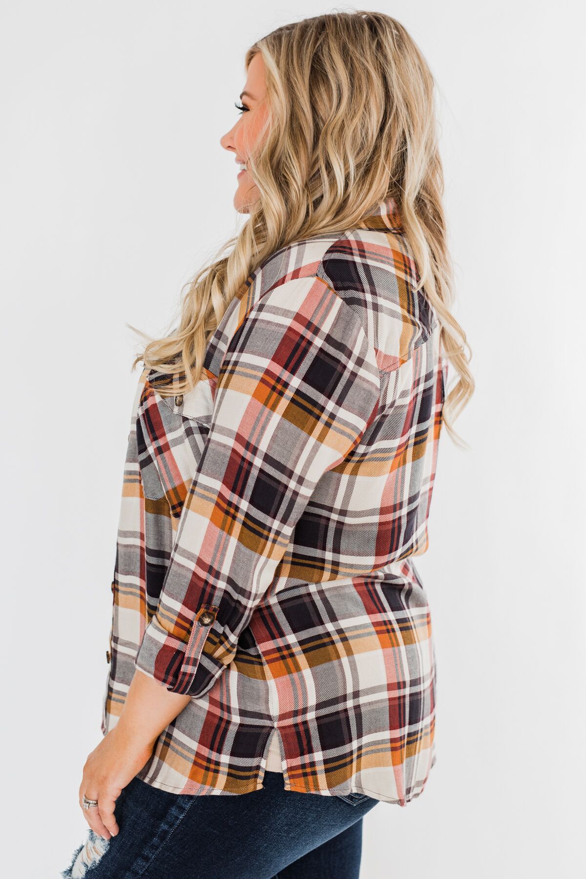 You've Got Me Hooked Flannel Top- Navy & Rust