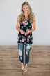 No Better Time Navy Floral Tank Top