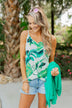 Palm Tree Breeze Front Knot Tank Top- Off White