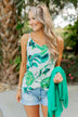Palm Tree Breeze Front Knot Tank Top- Off White
