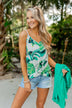 Palm Tree Breeze Front Knot Tank Top- Off White