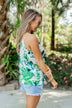 Palm Tree Breeze Front Knot Tank Top- Off White