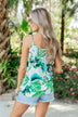 Palm Tree Breeze Front Knot Tank Top- Off White