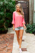 Simple Smiles V-Neck Wrap Blouse- Coral
