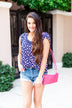 Dancing In Fields Floral Top- Navy & Pink