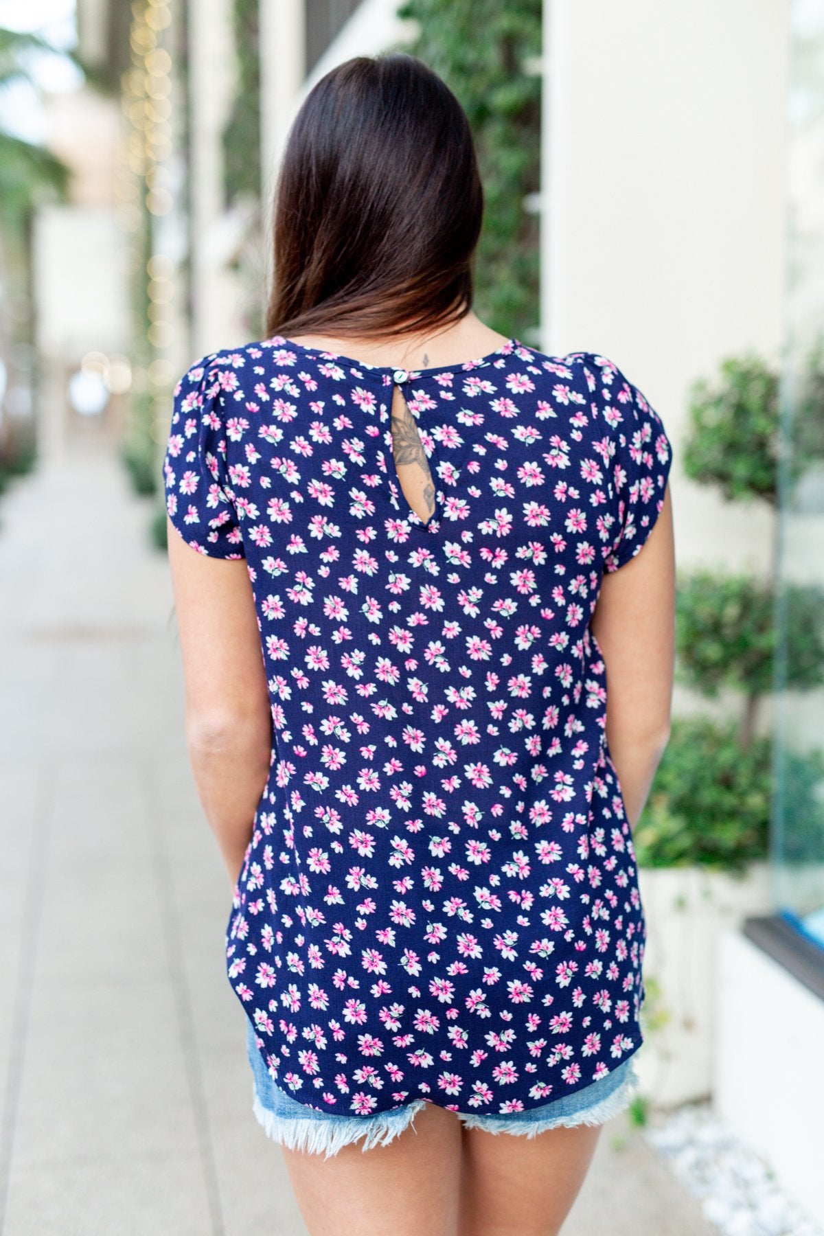 Dancing In Fields Floral Top- Navy & Pink