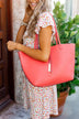 Reversible Tote- Vibrant Coral/Ivory