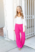 Smocked Waistband Wide Leg Pants- Fuchsia