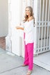 Smocked Waistband Wide Leg Pants- Fuchsia