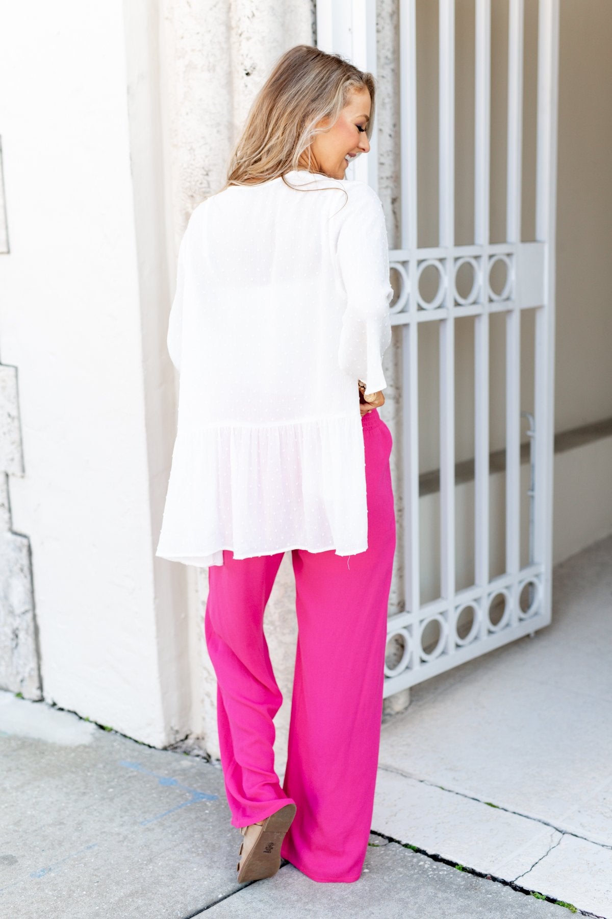 Smocked Waistband Wide Leg Pants- Fuchsia