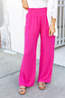 Smocked Waistband Wide Leg Pants- Fuchsia