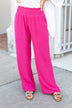 Smocked Waistband Wide Leg Pants- Fuchsia