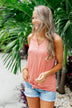 Love Has A Way Striped Tie Tank Top- Dusty Coral