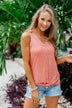 Love Has A Way Striped Tie Tank Top- Dusty Coral