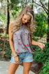 Don't You Wanna Dance Floral Tank Top- Steel Purple