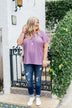In The Spot Light Polka Dot Top- Dusty Purple