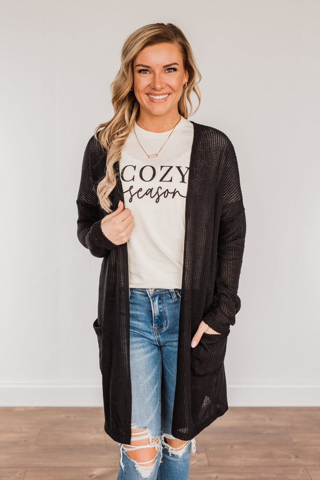 Looking Fearless Knit Cardigan- Black - Main Image