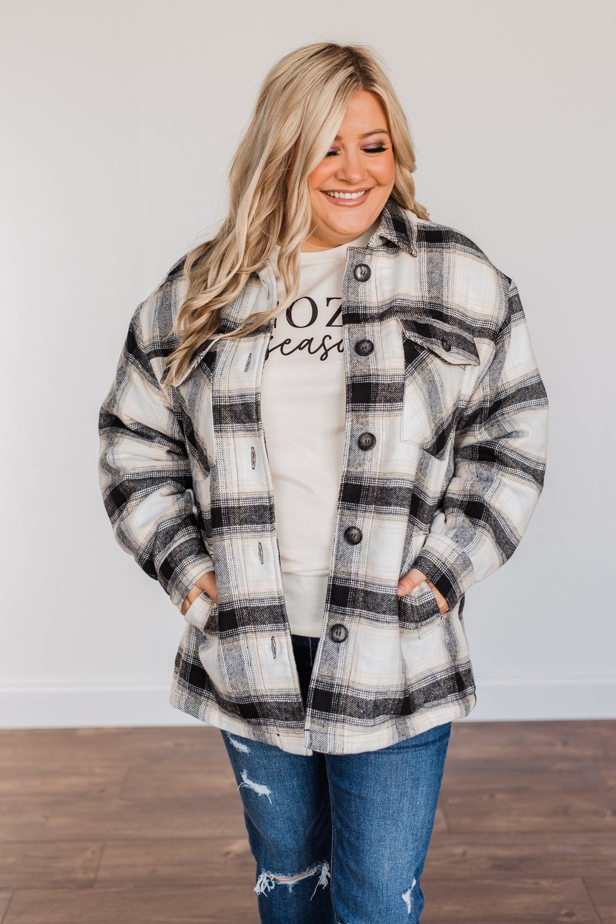 Cover Me Up Sherpa Lined Jacket- Black & Ivory