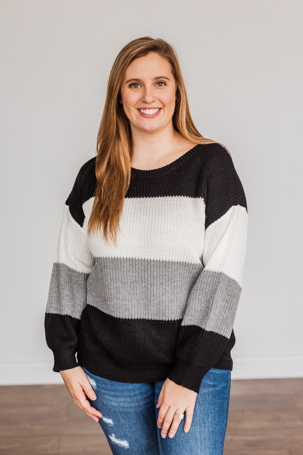 Chance To Change Knit Color Block Sweater- Black & Ivory