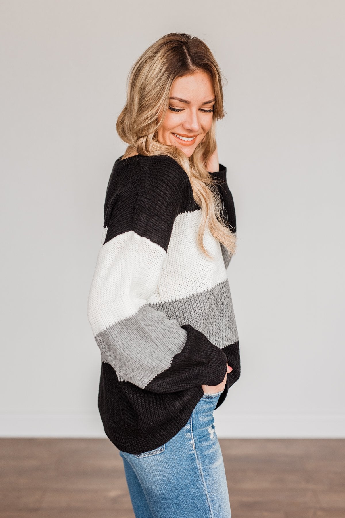 Chance To Change Knit Color Block Sweater- Black & Ivory